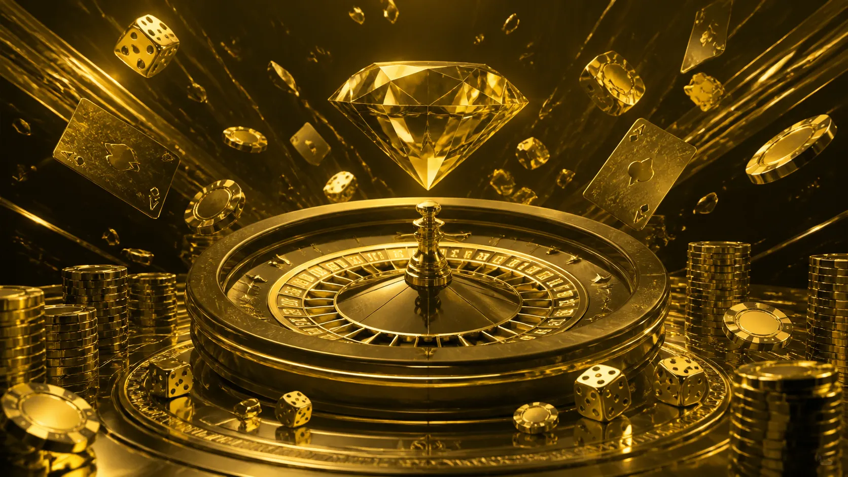 Luxury-themed casino hero banner for Maximalbet featuring glowing poker chips, elegant diamonds, and a detailed roulette whee